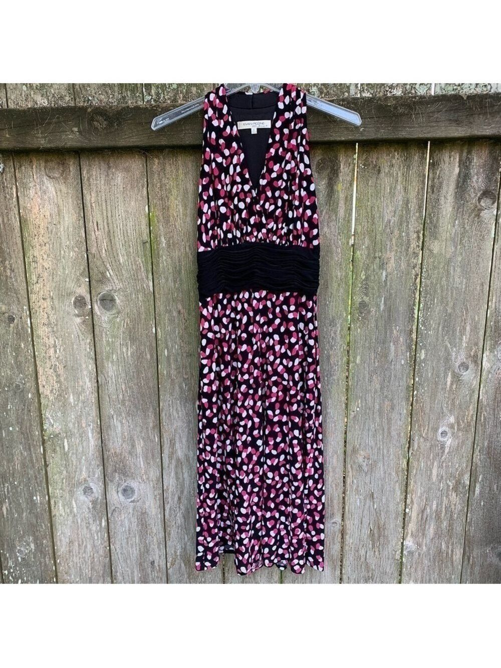 EVAN PICONE designer print empire waist halter dress bright pink cocktail summer